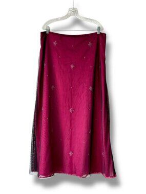 Vintage 90s Y2K Delias Beaded Black Mesh Magenta Chiffon Pink Maxi Skirt 17/18